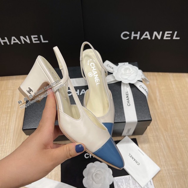 Chanel專櫃經典款女士涼鞋 香奈兒時尚sling back涼鞋平跟鞋6.5cm中跟鞋 dx2570